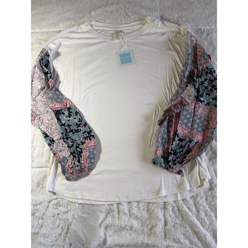 Hayden‎ Los Angeles Top Women Small Ivory Paisley Ruffle Fairy Boho Hippie